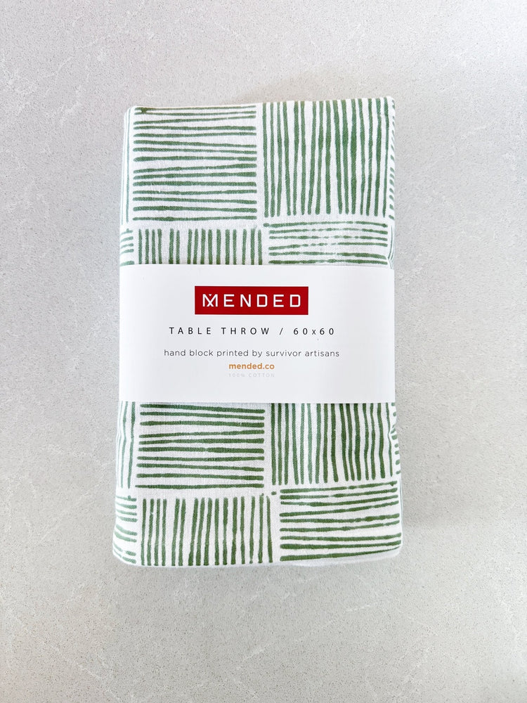 Table Throw in Striped, Sage