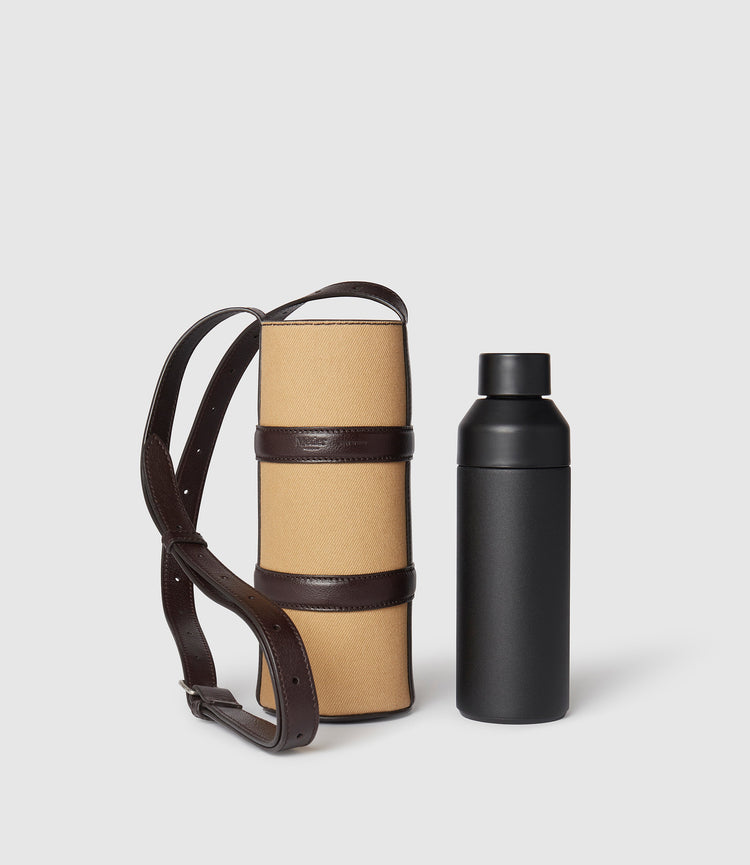 Water Bottle Holder in Twill Sahara with Cioccolato