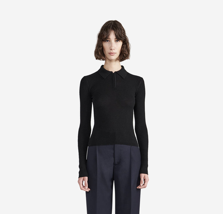 Odette Quarter Zip Polo in Black