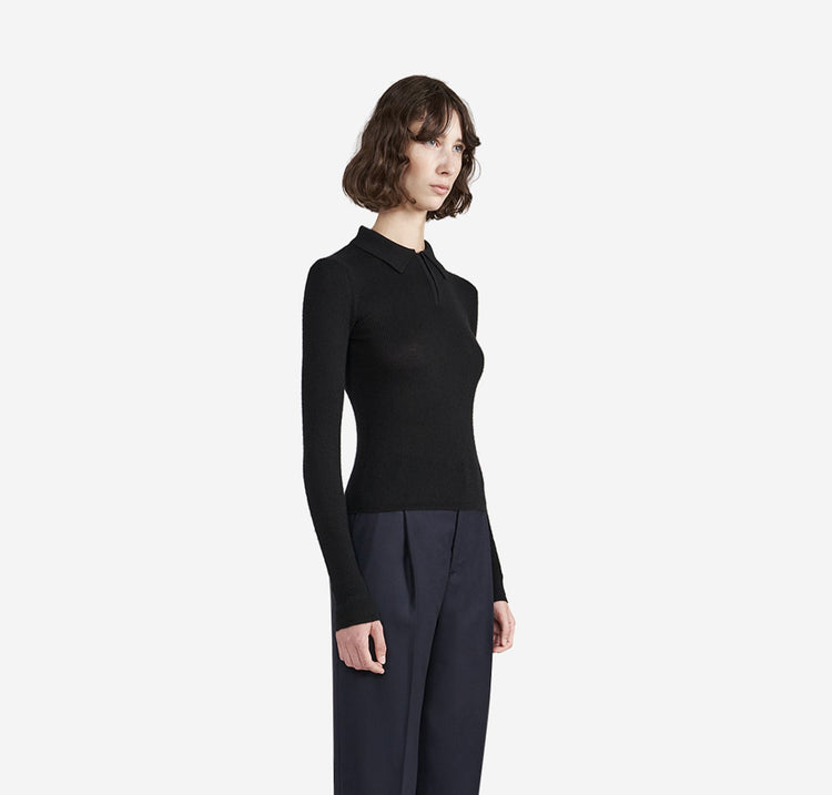 Odette Quarter Zip Polo in Black