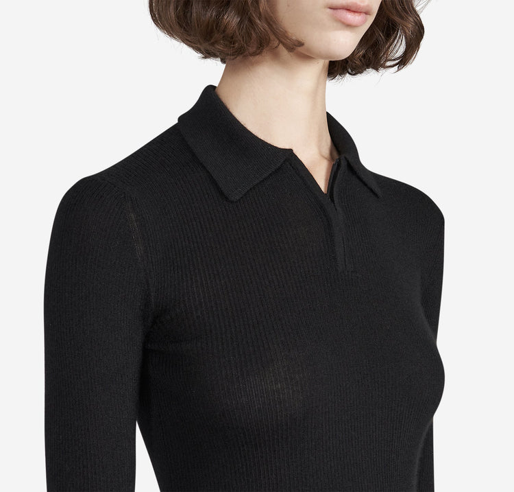 Odette Quarter Zip Polo in Black