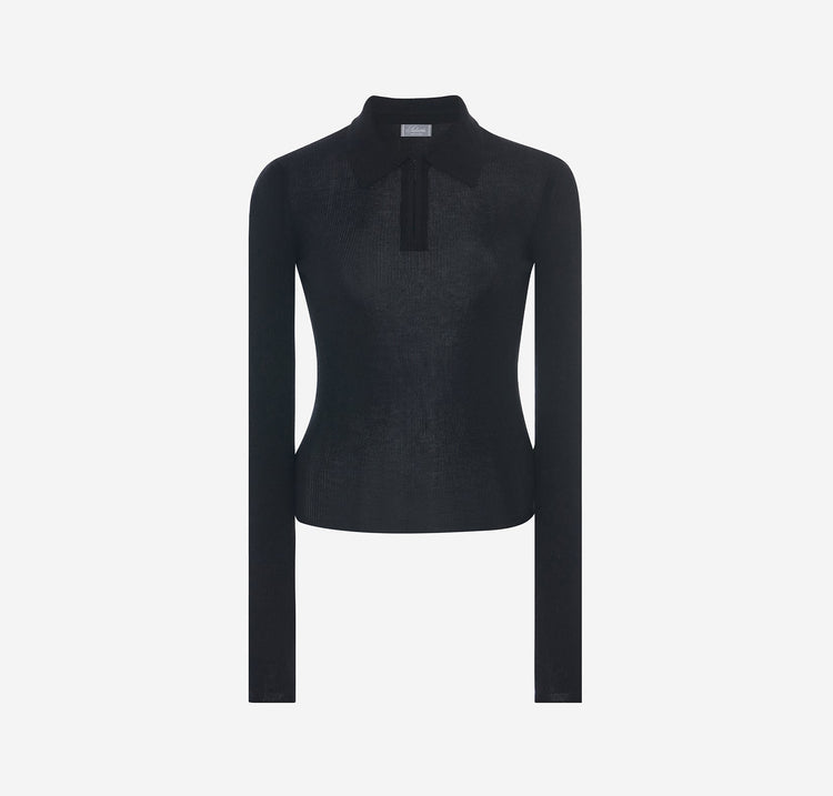 Odette Quarter Zip Polo in Black