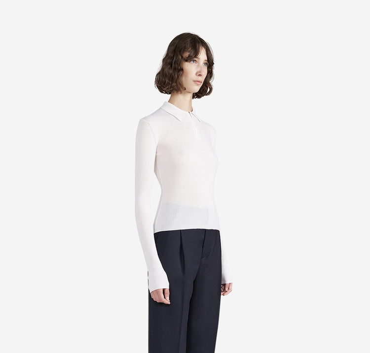 Odette Quarter Zip Polo in White