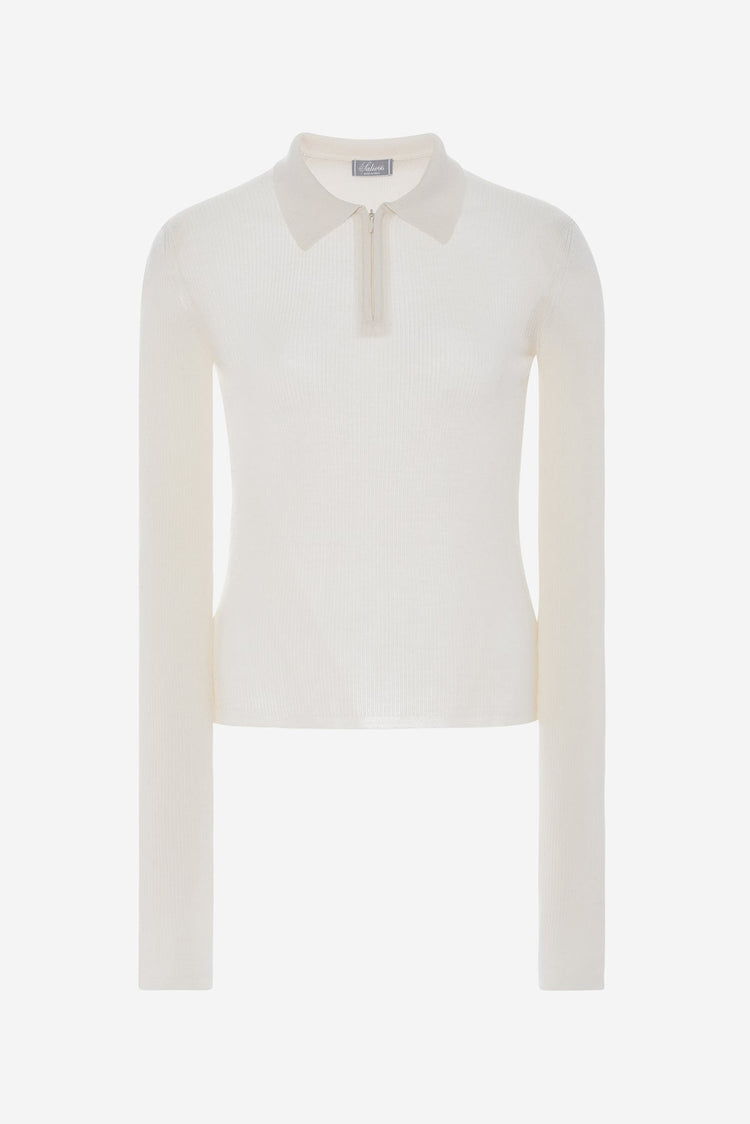 Odette Quarter Zip Polo in White