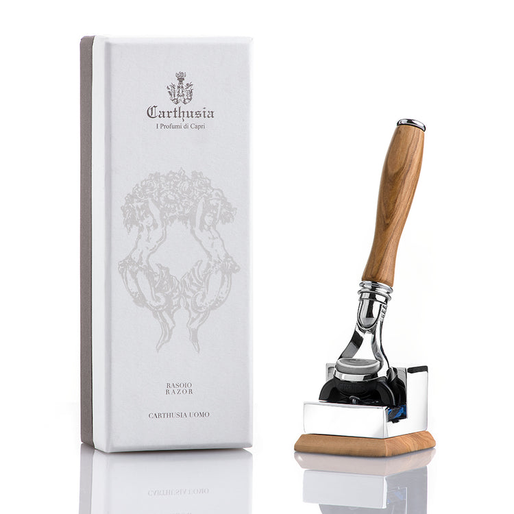 Olive Wood Fusion Razor and Base