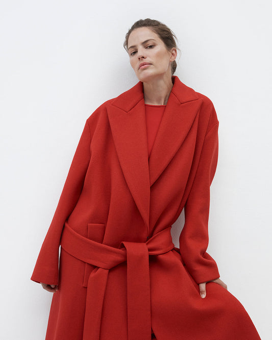 Cashmere Wrap Coat in Scarlet