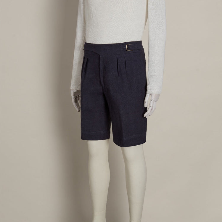 Irish Linen Gurkha Shorts in Navy