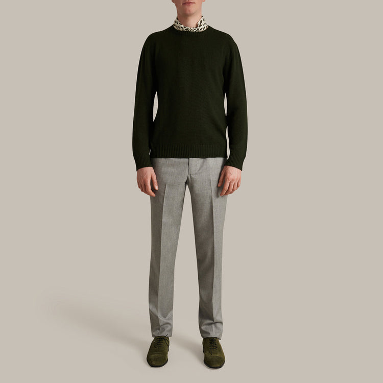 Soft Extrafine Merino Wool Sweater in Khaki