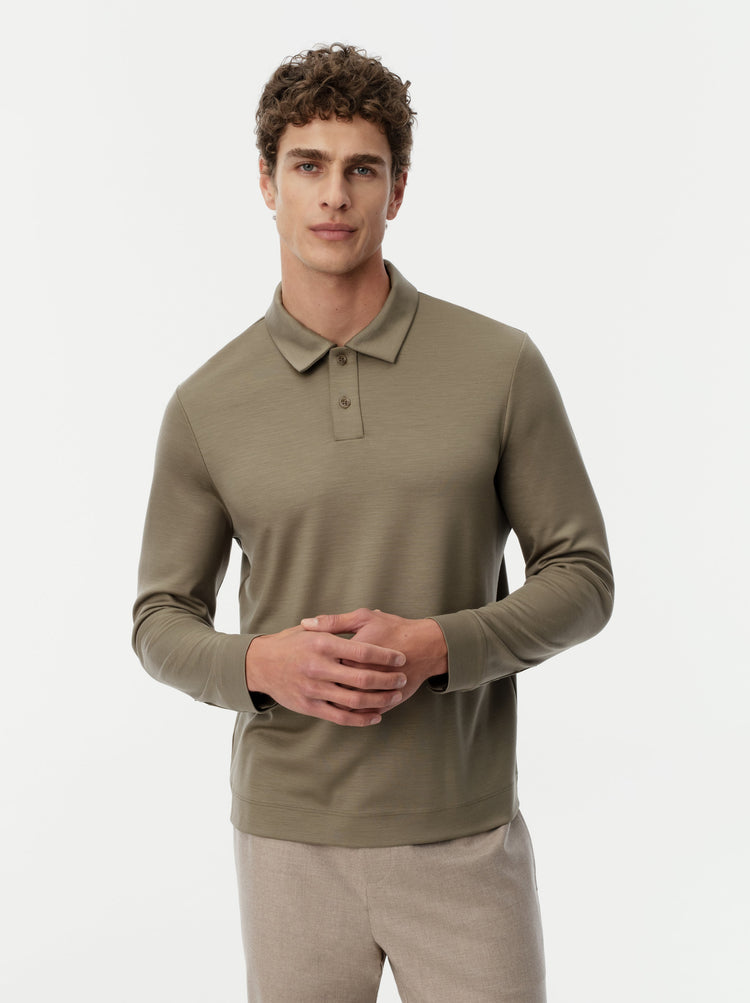 Wool Long-Sleeve Polo