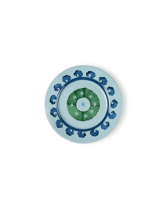 Circle Dessert Plate in Blue & Green