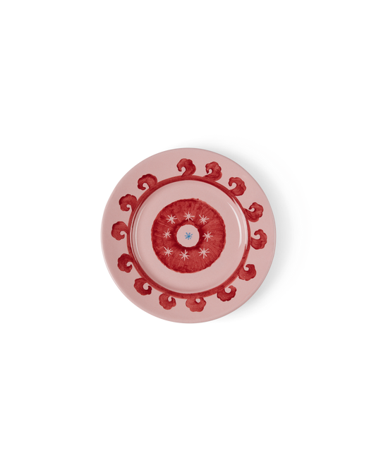 Circle Dessert Plate in Pink & Red