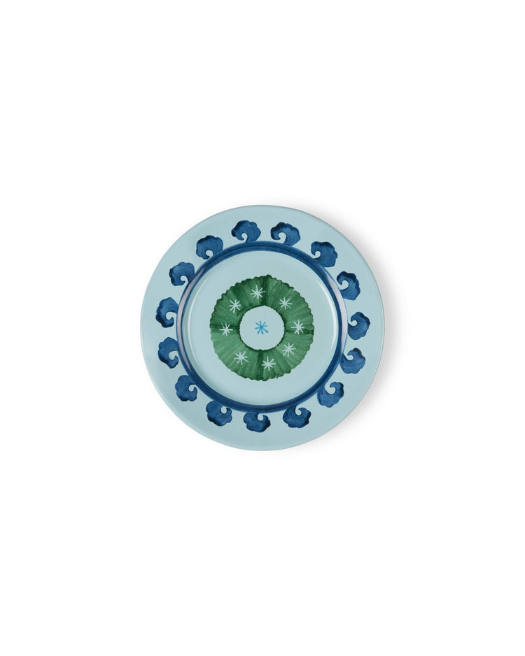 Circle Dessert Plate in Blue & Green