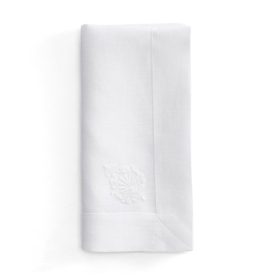 İznik Tile Flower Embroidered Napkin in White