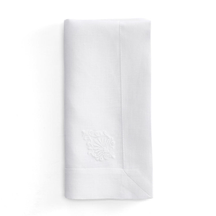 İznik Tile Flower Embroidered Napkin in White