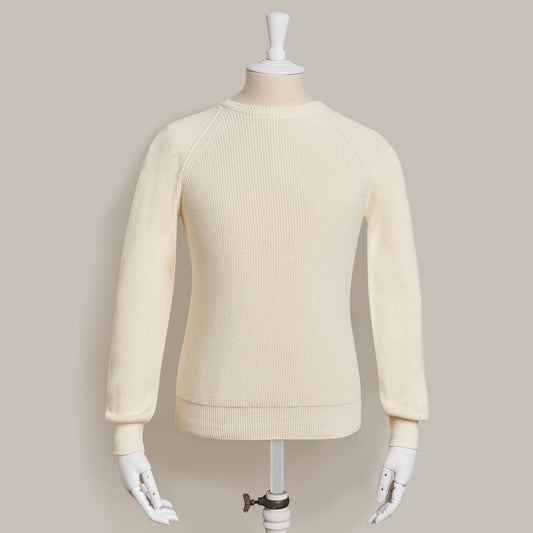 Ribbed Cotton Raglan Sweater in Light Cream