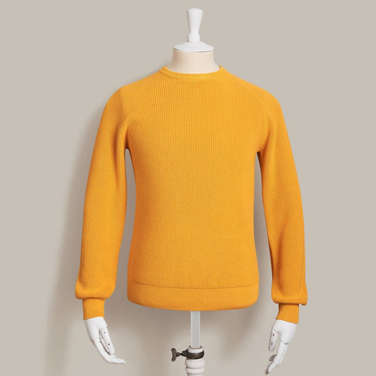Ribbed Cotton Raglan Sweater in Gold