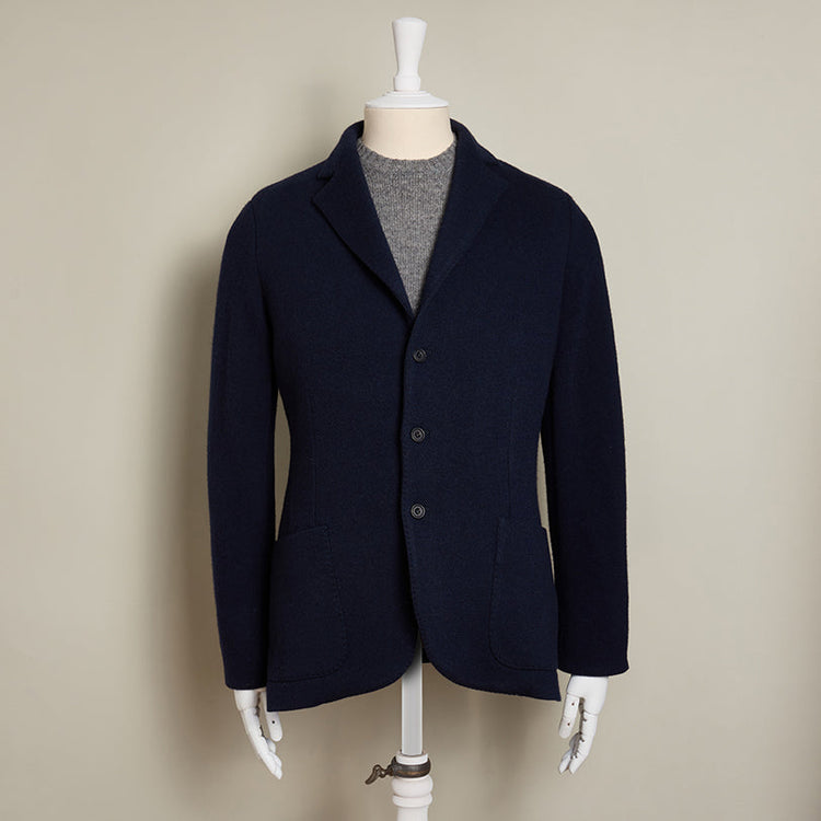 Single Breasted Cashmere Blend Knitted Blazer In Navy