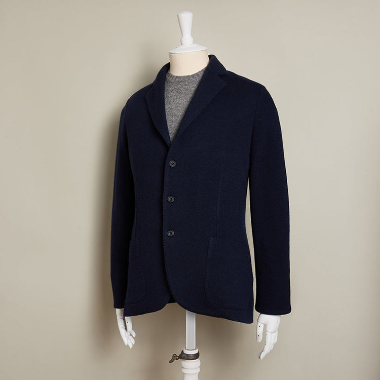 Single Breasted Cashmere Blend Knitted Blazer In Navy