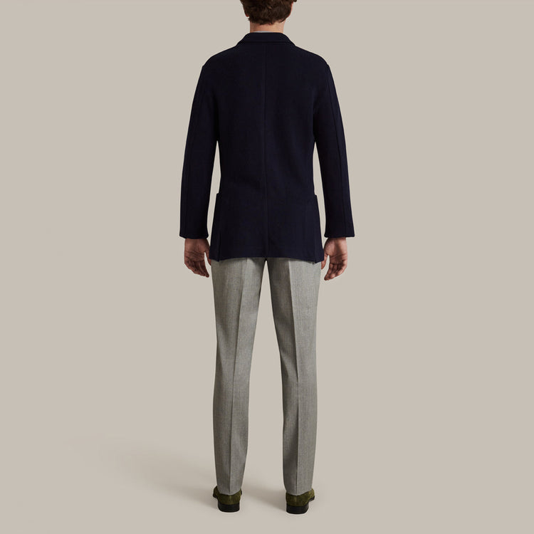 Single Breasted Cashmere Blend Knitted Blazer In Navy