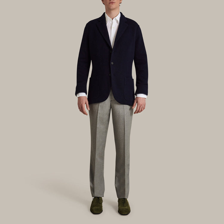 Single Breasted Cashmere Blend Knitted Blazer In Navy