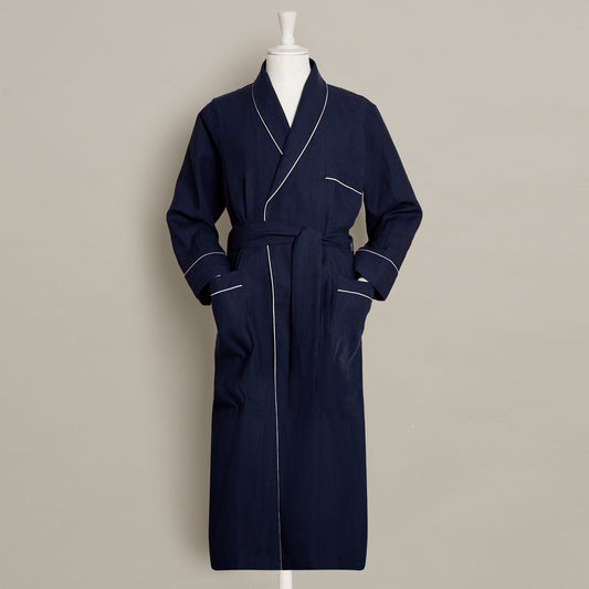 Linen Dressing Gown In Navy