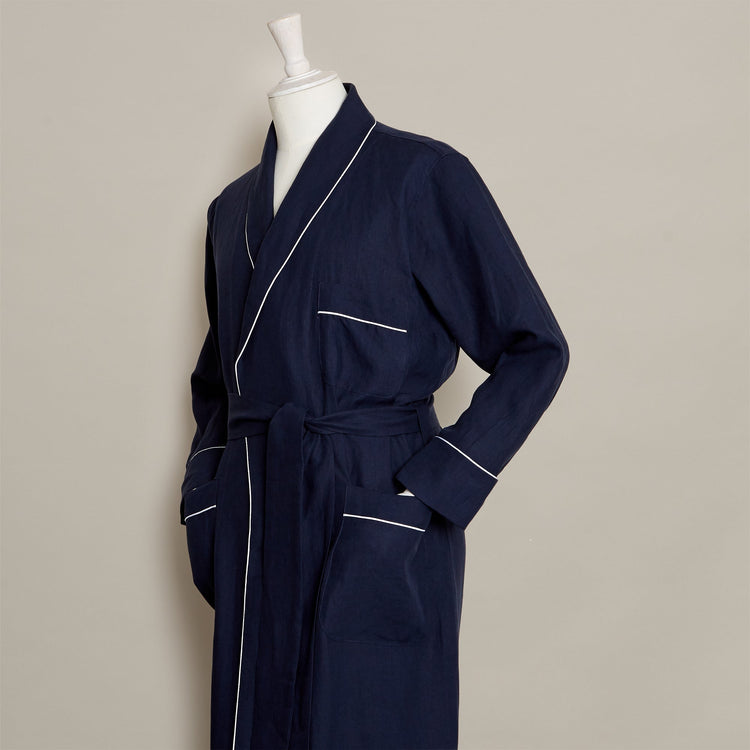 Linen Dressing Gown In Navy