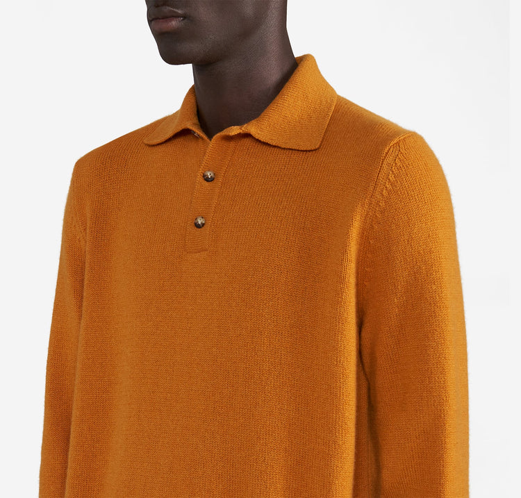 Harry Unisex Cashmere Polo in Burnt Orange