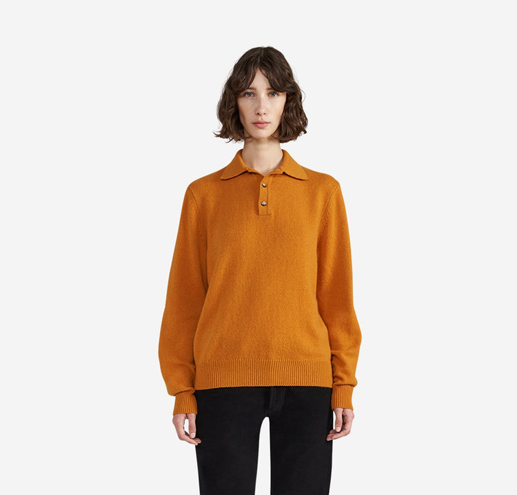 Harry Unisex Cashmere Polo in Burnt Orange