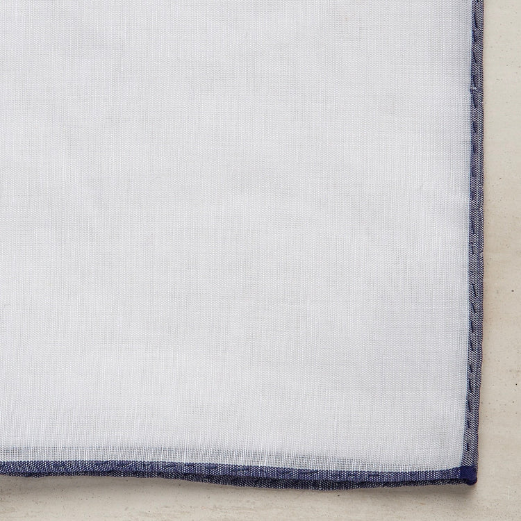 Linen & Cotton Pocket Square with Navy Edge
