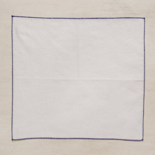 Linen & Cotton Pocket Square with Navy Edge