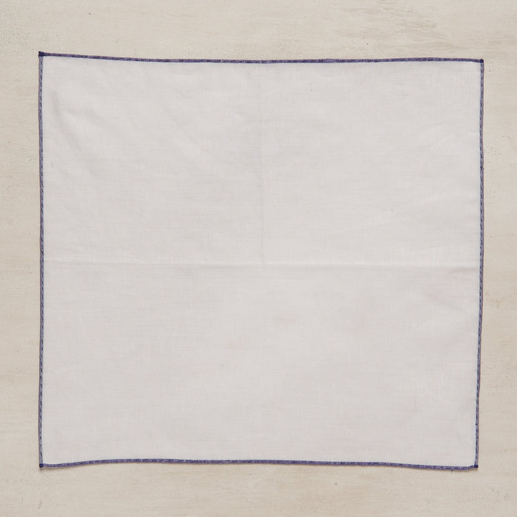 Linen & Cotton Pocket Square with Navy Edge