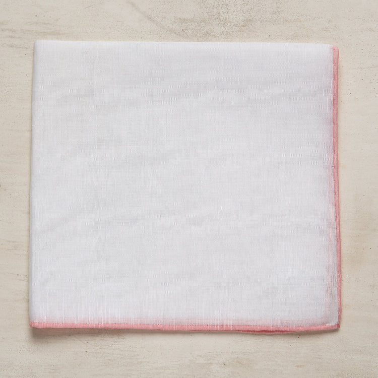 Linen & Cotton Pocket Square with Pink Edge