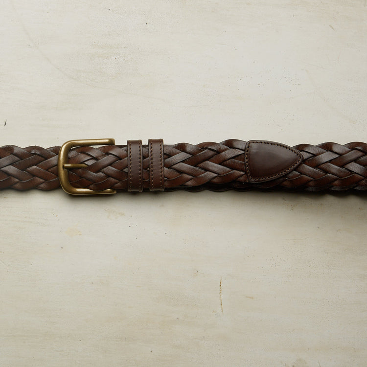 Woven Leather Belt in Dark Brown