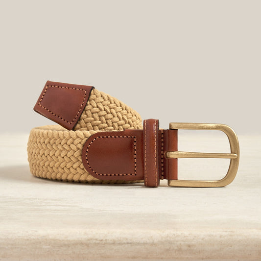 Cotton Elastic Woven Belt in Dark Natural