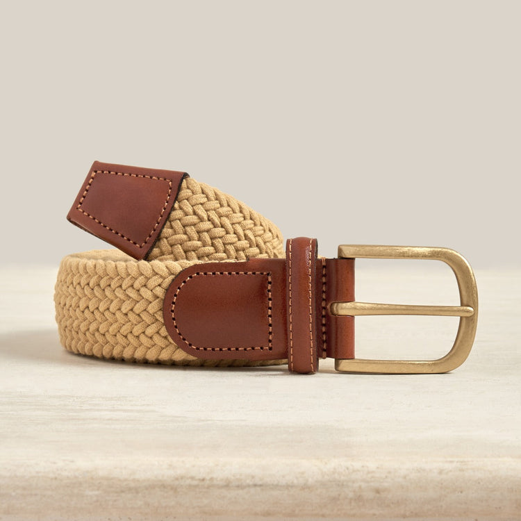 Cotton Elastic Woven Belt in Dark Natural