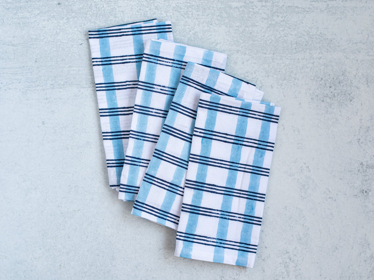 Dinner Napkins (Set of Four) in Plaid, Navy & Uniform Blue