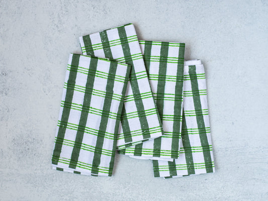 Dinner Napkins (Set of Four) in Plaid, Sage & Vine