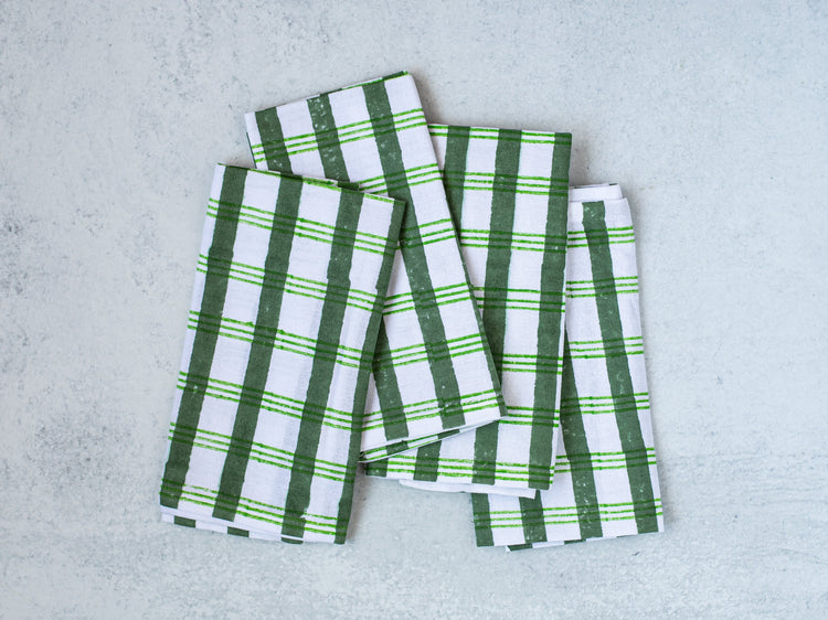 Dinner Napkins (Set of Four) in Plaid, Sage & Vine