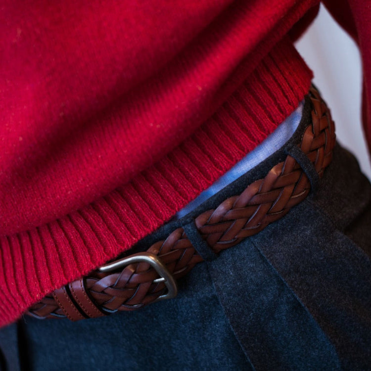Woven Leather Belt in Brown