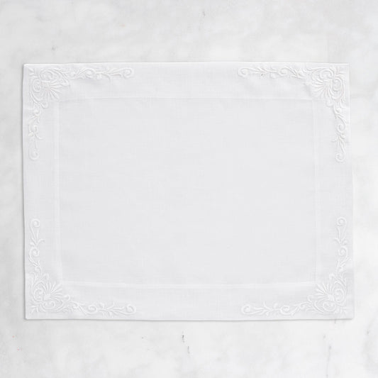İznik Tile Flower Embroidered Placemat in White