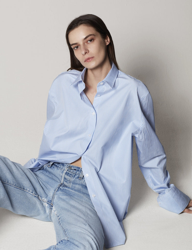 Oversized Men's Shirt in Blue Stripe