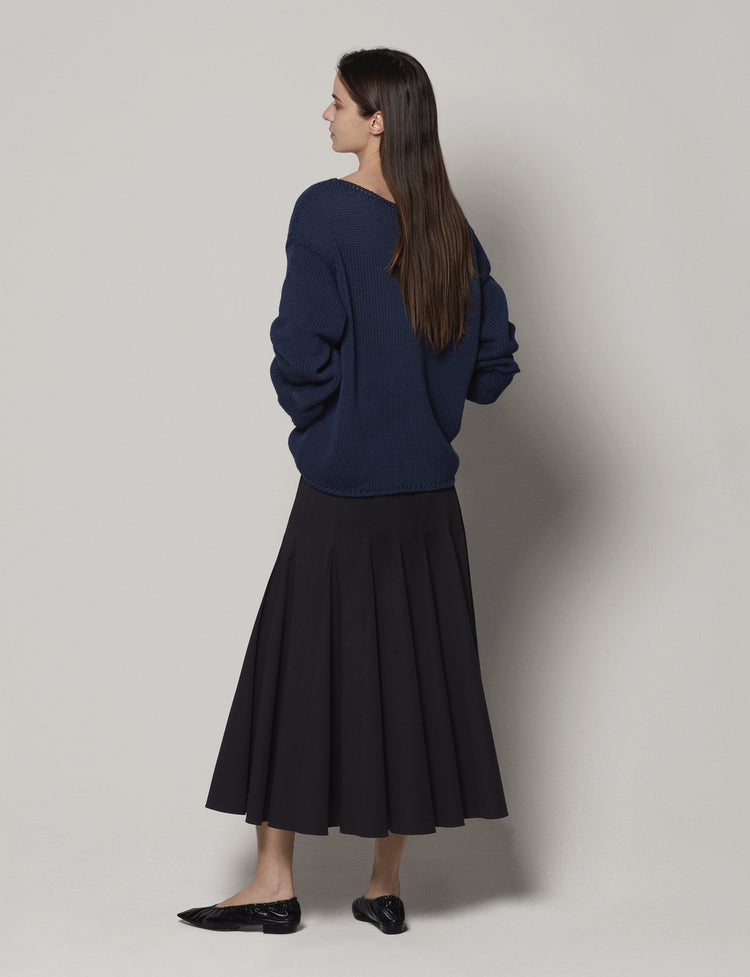 Draped Knit Sweater in Navy