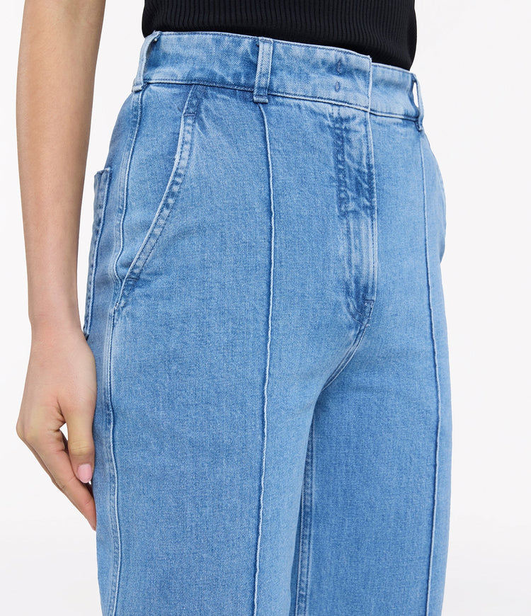 High Waisted Denim Trouser in Light Blue Wash