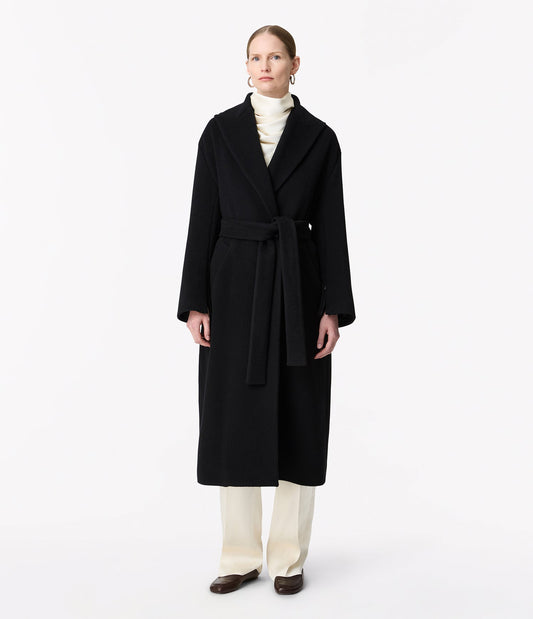 Double Breasted Wrap Coat in Black