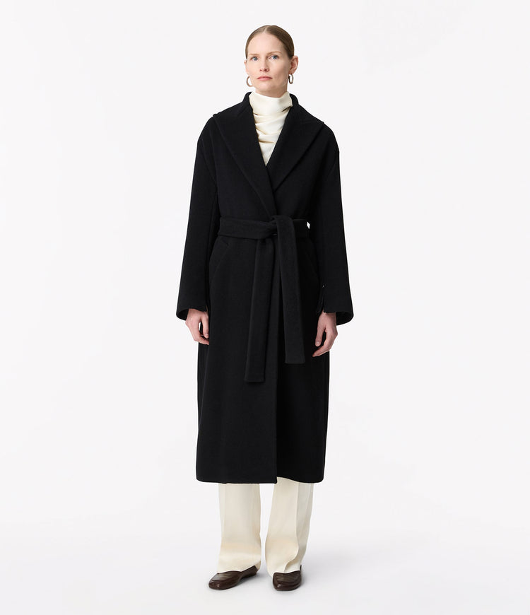 Double Breasted Wrap Coat in Black