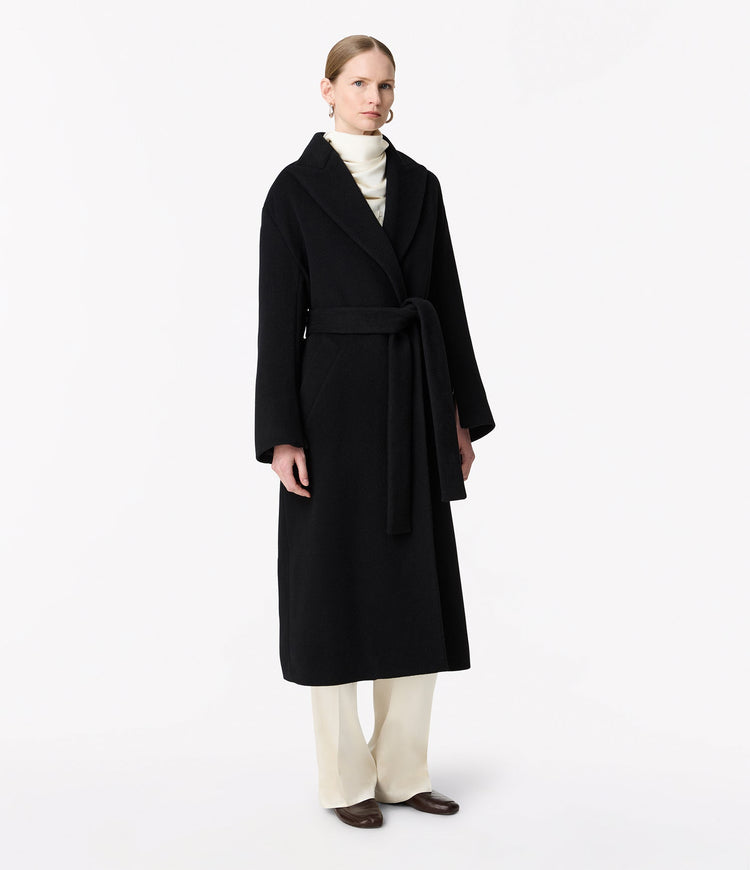 Double Breasted Wrap Coat in Black