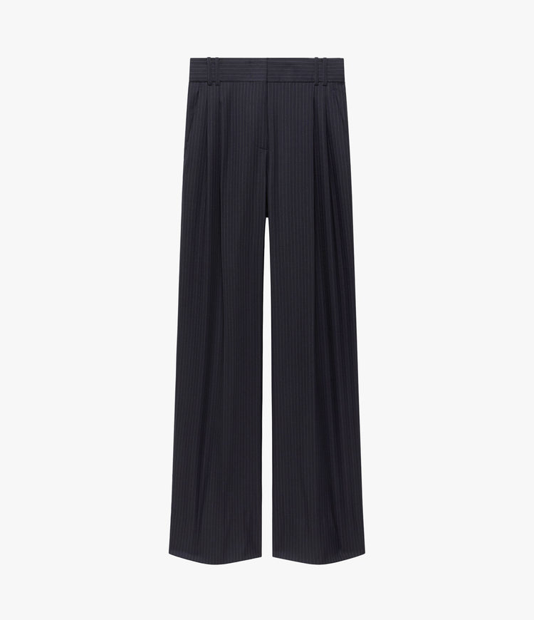 Twill Pleated Trouser in Navy/Chalk