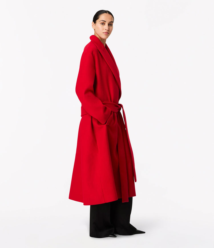 Cashmere Wrap Coat in Scarlet