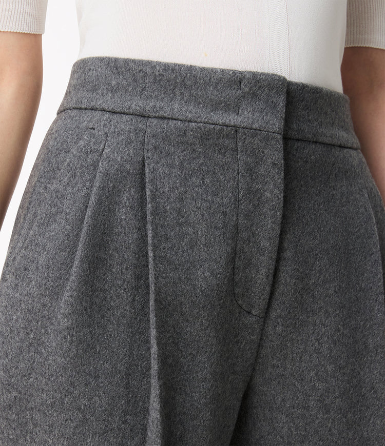 Cashmere Pleated Trouser in Medium Melange Grey