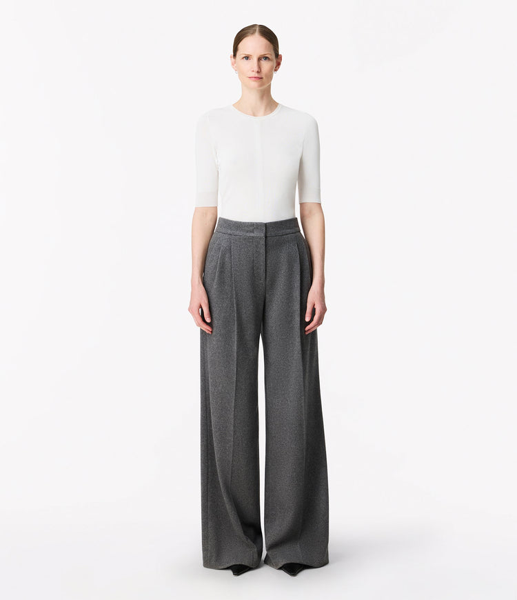 Cashmere Pleated Trouser in Medium Melange Grey
